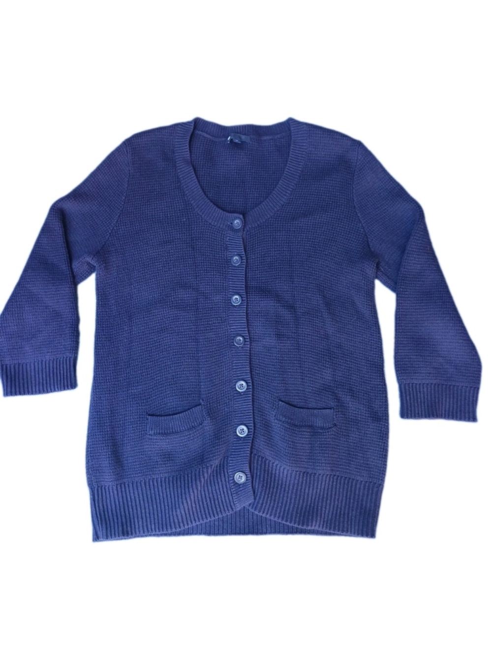 VTG 90s Gap Cotton Button Up Cardigan Long Sleeve Crew Neck 3/4 Blue Womens M